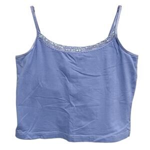 Y2K April Cornell Fairy Cami Tank Top Size XL Blue Sequin Shelf Bra Crop Slim